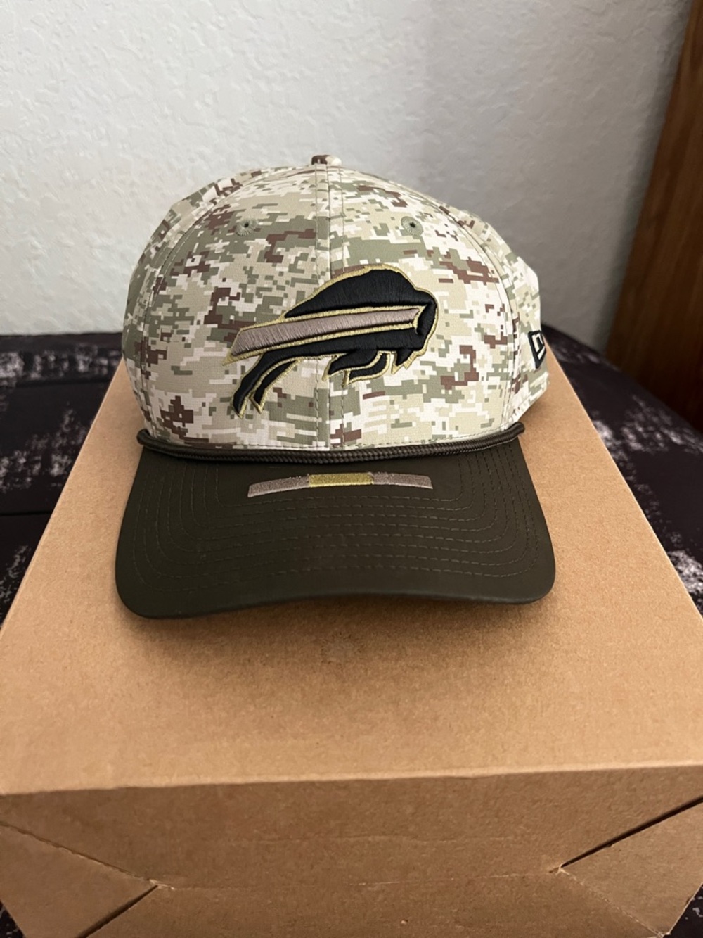 New Era Buffalo Bills Camo Trucker Hat in Olive and Tan